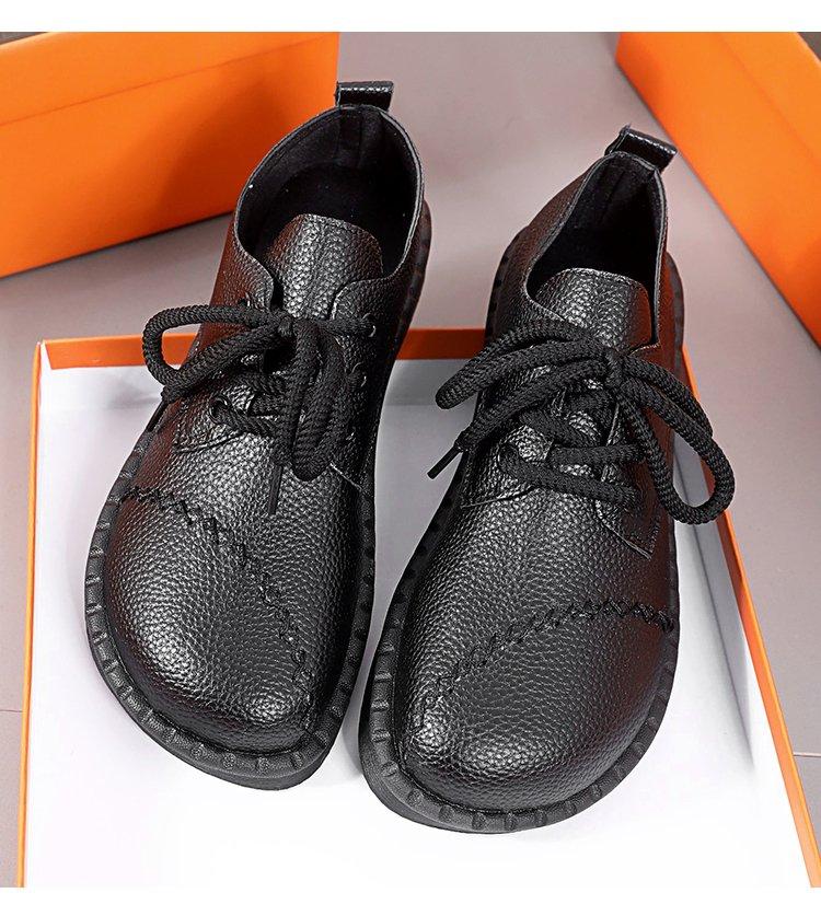 New Women'S Comfort Flats - Leather Lace-Up Shoes With Anti-Slip Cushioned Sole, Spring/Fall Casual Shoes For Mothers