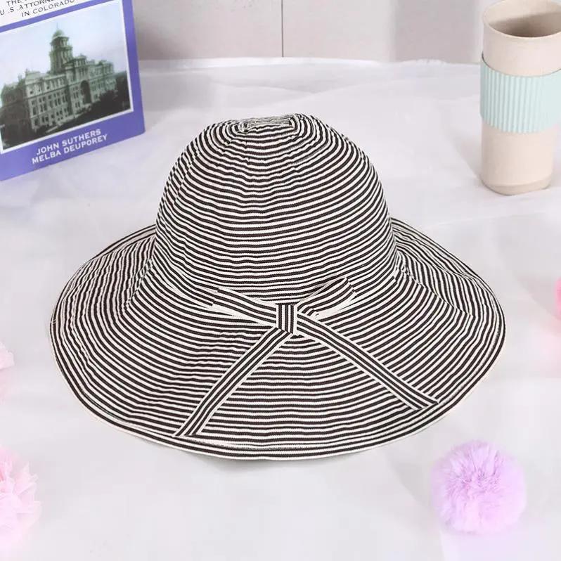 WTEMPO Summer Striped Colth Wide Brim Outdoor Sunscreen Hats Women's Solid Color Casual Versatile Large Bow Sun Hats