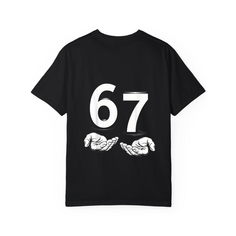 White T Shirt with 67 Number and Cloud Pattern for Casual Wear