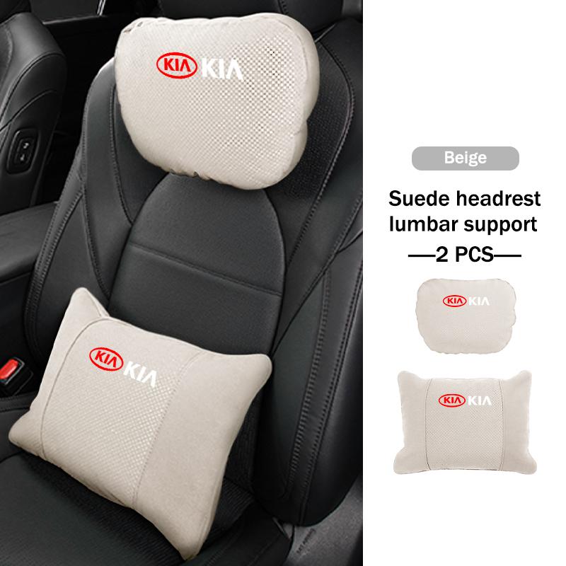 BBEI1 Car Styling Soft Suede Headrest Neck Support Seat Breathable Waist Pad Pillow Mat For KIA Cerato Proceed Venga Stonic Picanto