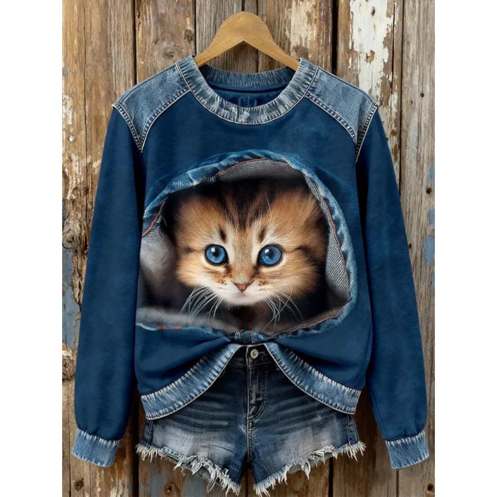 Autumn Fashionable Comfortable Casual Versatile Loose Women's Multi Color Printed Round Neck Long Sleeved T-Shirts