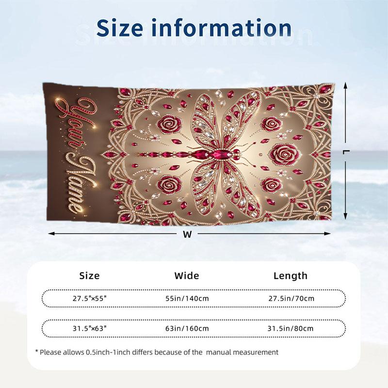 Butterfly Theme Beach Towel Personalized Custom Name & Text Soft Quick Dry Beach Towel for Swimming Travel