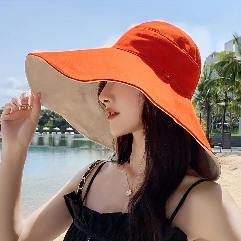 Trendy Double-Sided UV Protection Beach Floppy Cap for Women with Rope Detail