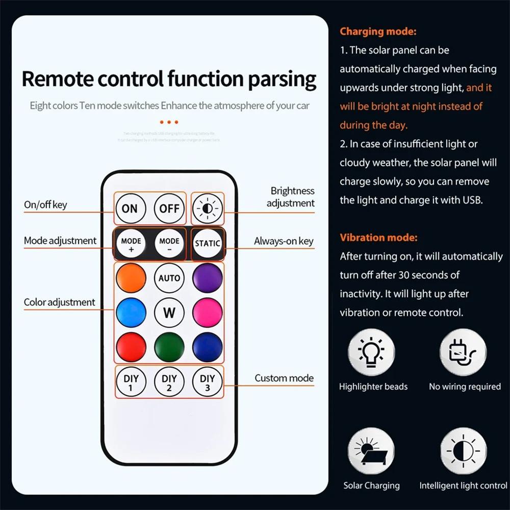 4Pcs LED Wireless Solar+USB Powered Cab Lights Car Truck Top Roof Light Multicoloured