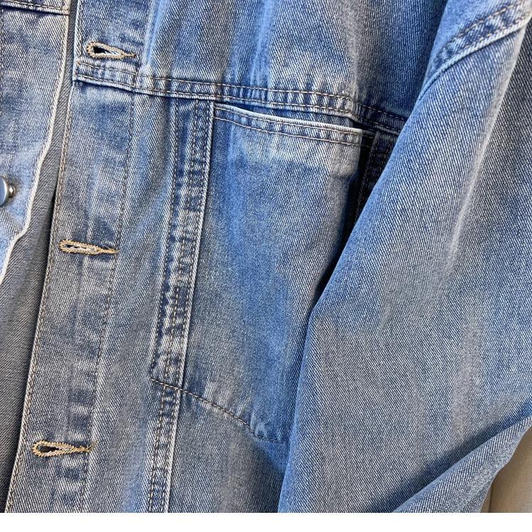 Korean Style 2025 Loose Mid-Length Denim Jacket with Large Pockets for Women Students