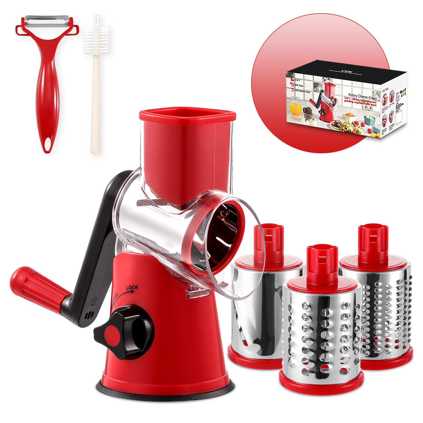 Manual Plastic Kitchen Rotary Cheese Grater with Vegetable Cutter Grater Potato Slicer красный