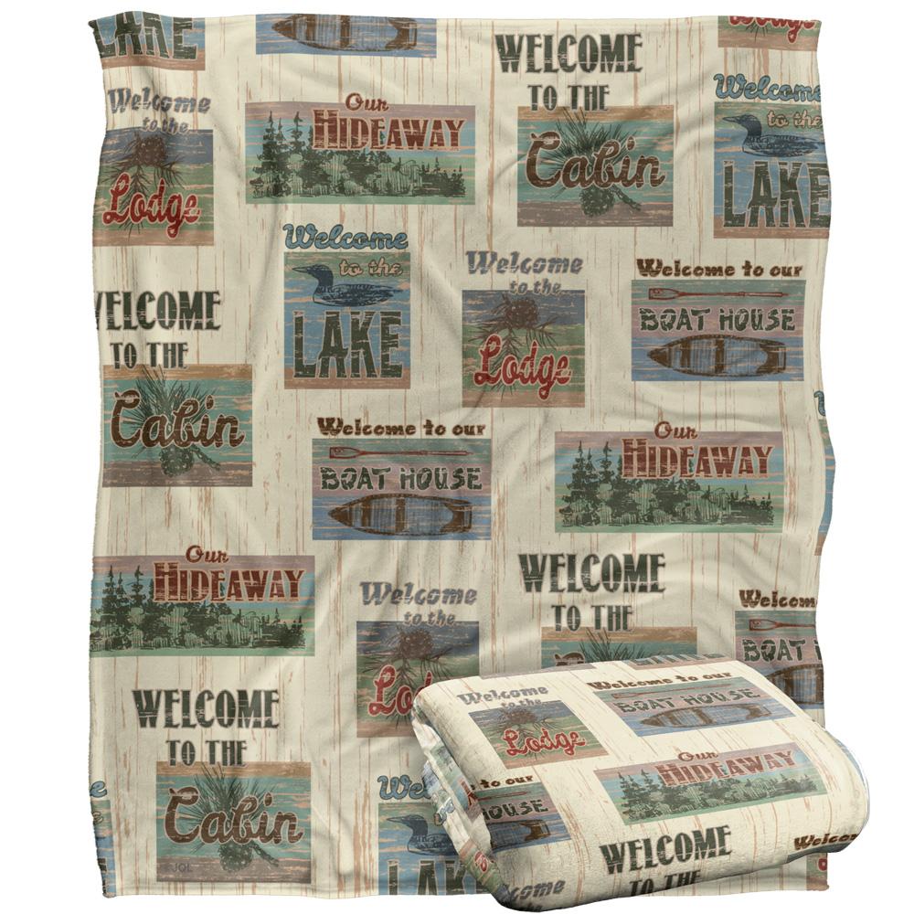 JQ Licensing Jl-Jp Welcome To The Cabin Lake Signs Silky Supersoft Blanket