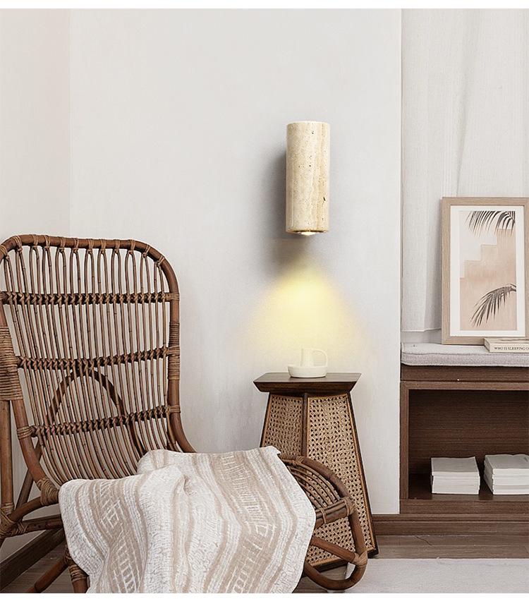 Wabi-sabi Style Yellow Travertine Wall Lamp for Bedroom, Courtyard, or Balcony - Waterproof Outdoor Light.