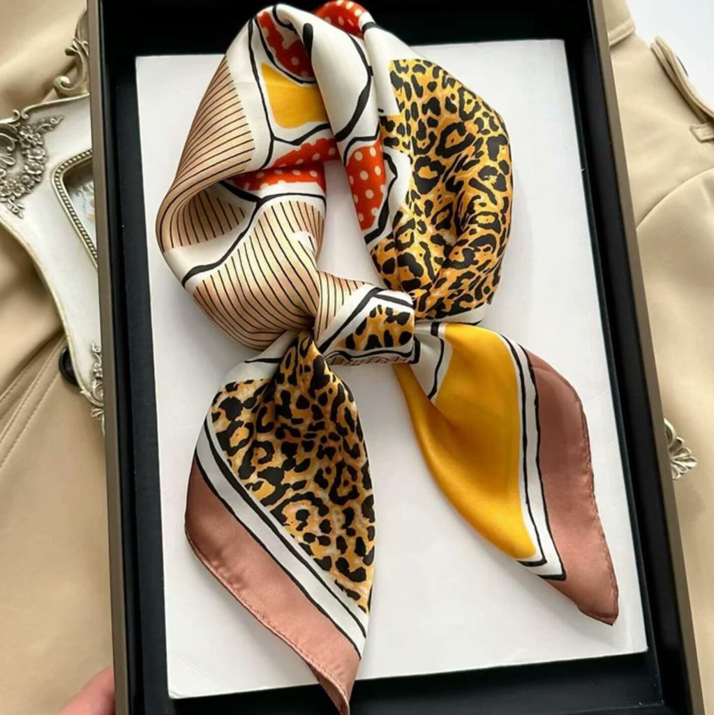 Luxury Horse Chain Silk Scarf For Women Simulated Silk Satin Neckerchief Fashion Versatile Headwear Bag Clothing Accessories