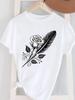 (Asian Size) Feather Trend 90s Women's Top T Female Print Short Sleeve T-shirts Fashion O-neck Casual Clothing  Graphic Tee