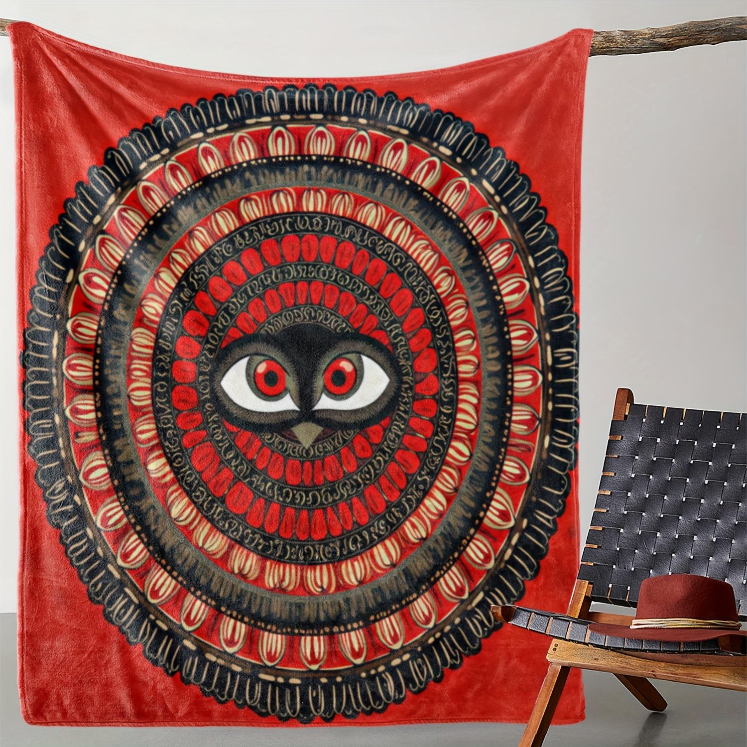 1pc Flannel Blanket, Red Eye Pattern Feature Round Disc Art Print Throw, Warm and Soft Comfortable Blanket for Sofa Bed Car Offi 75x90cm