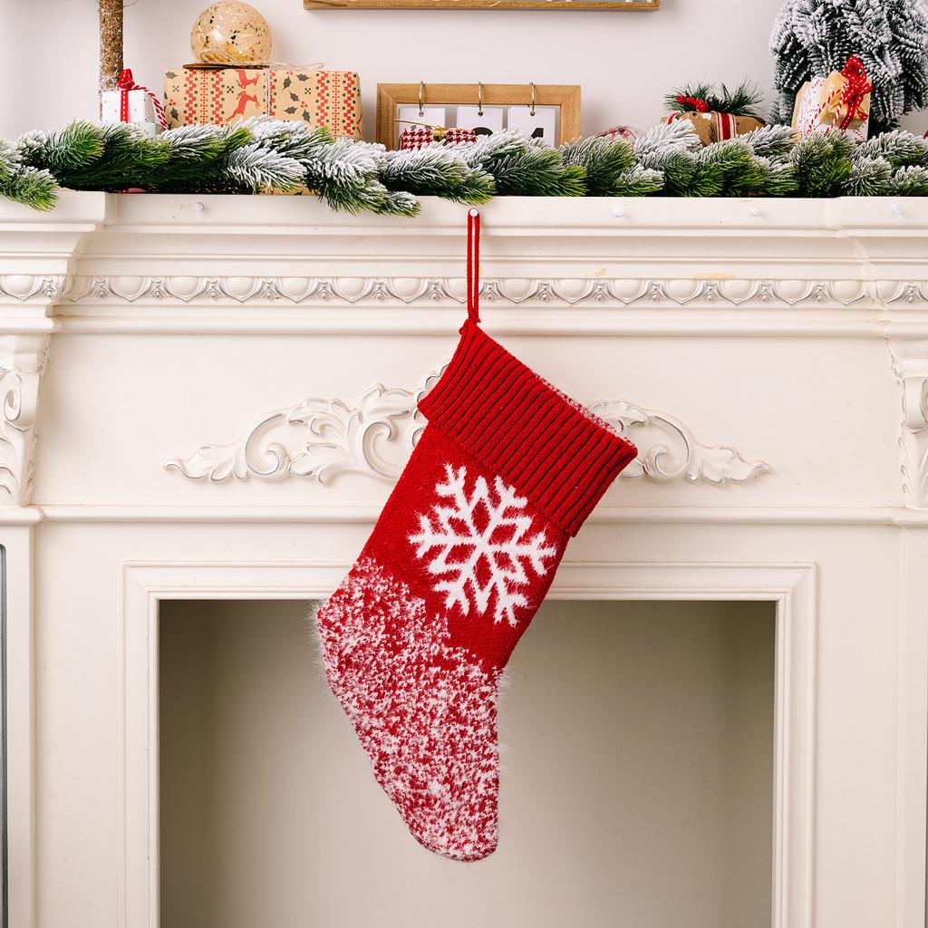 Beautiful Knitted Red Christmas Stockings With Festive Snowflakes For Gift Kids