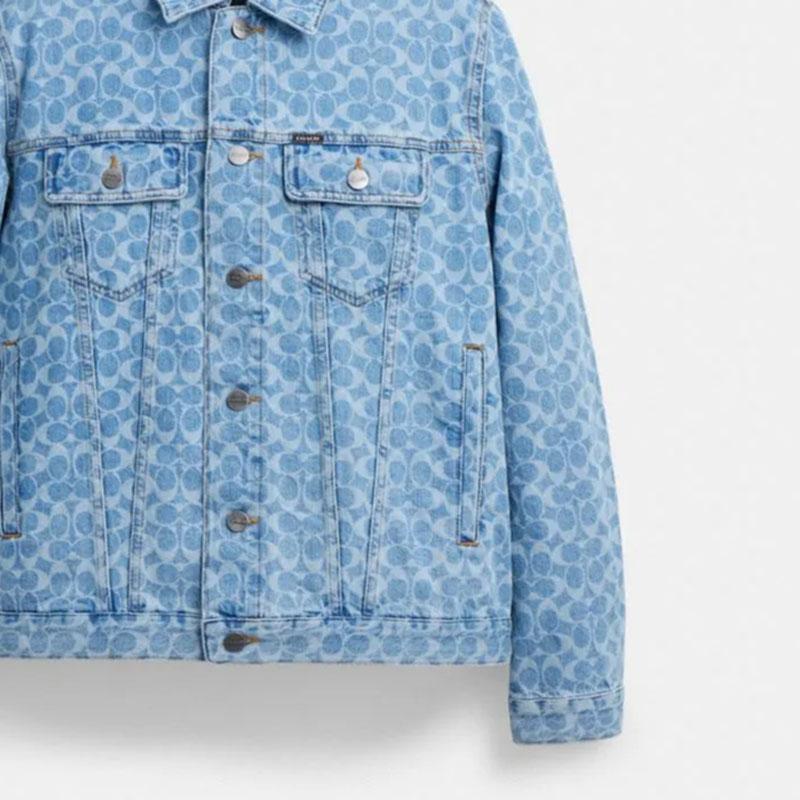 Coach Ss25 Classic Logo Denim Jacket Button Closure Men Jacket Washed-Blue CY411-LUN