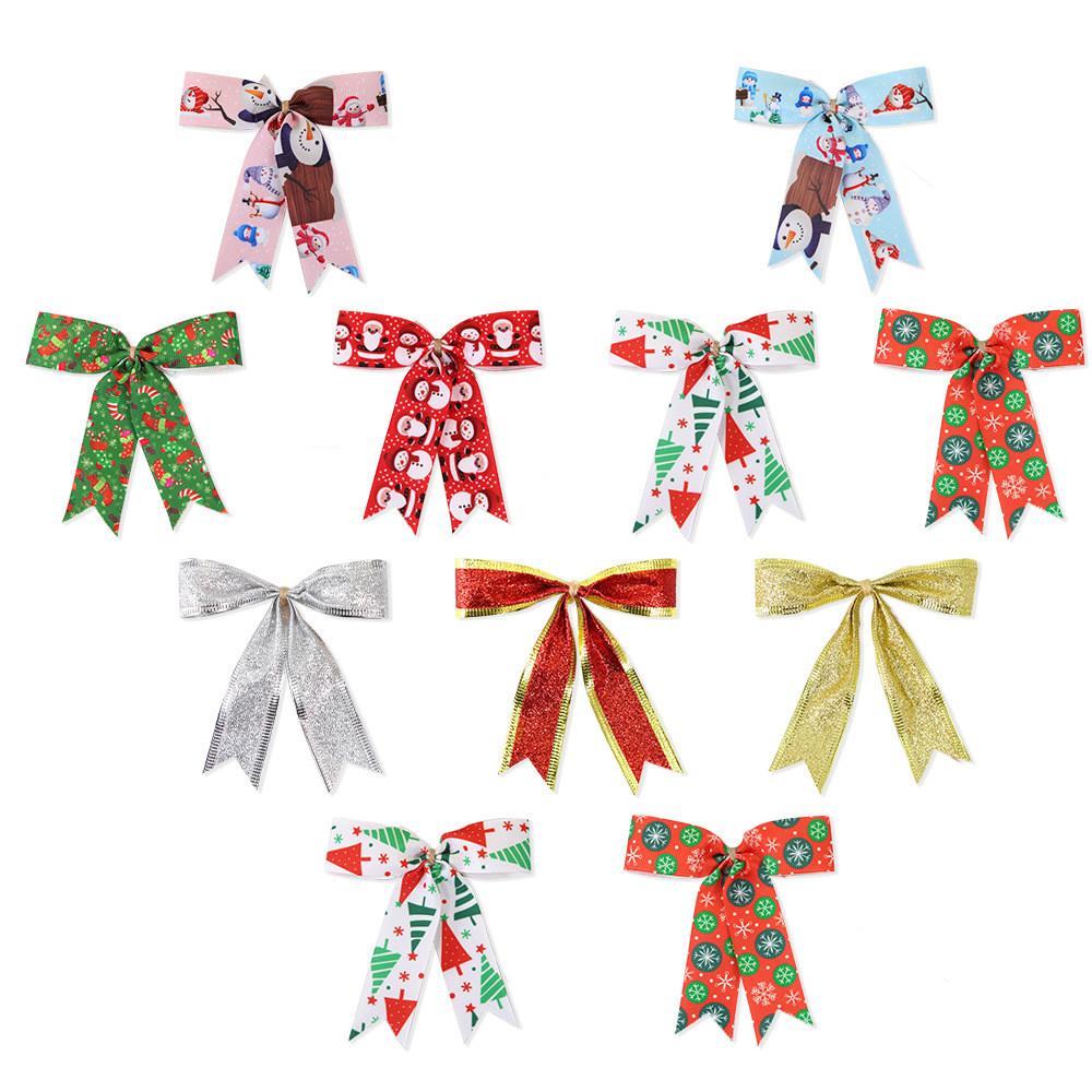 Stylish 10cm Polyester Bow Decorations For Christmas Featuring Snowman Blue And Pink