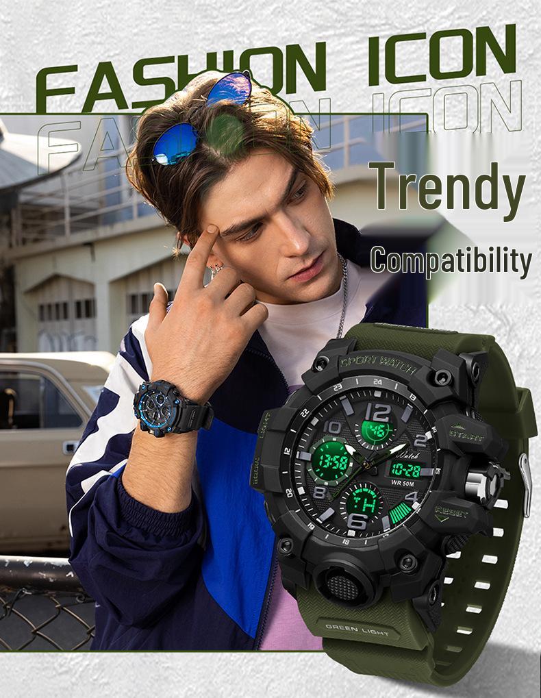 Men's Multi-Functional Waterproof Dual Display Outdoor Sports Watch for Mountaineering and Running