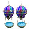 Outdoor Bird Water Station Stained Glass Hot Air Balloon Feeder Fountain, Hanging with Fountain Decorative Resin Tray, Vintage Bronze Garden Decor for