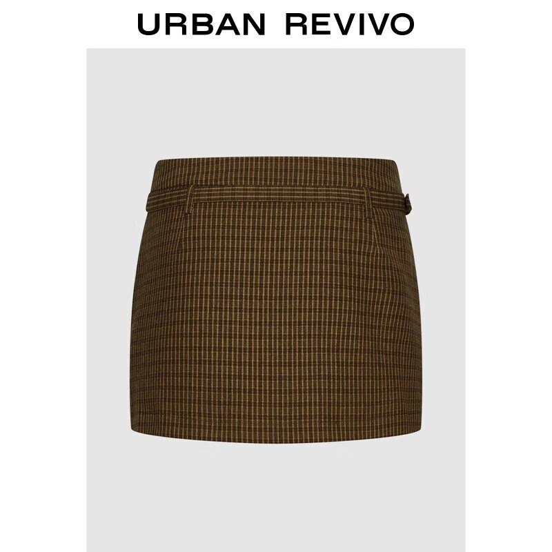 UR2026 Women's Retro Plaid Belted Mini Skirt