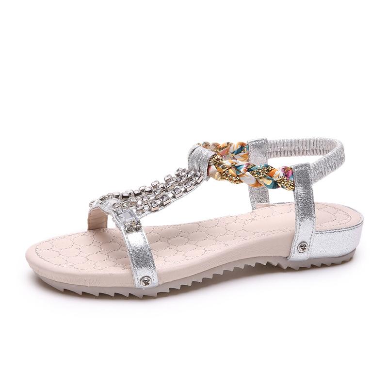 

Sandals fairy wind 2025 summer new flat bottom rhinestone pearl ins tide bohemian beach sandals girl 40