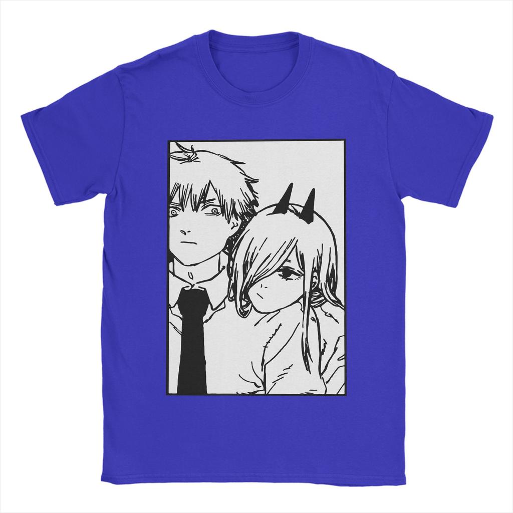 Men T-Shirt Denji and Power Chainsaw Man Novelty Cotton Tee Shirt Short Sleeve Anime T Shirt Round Collar Tops Printed