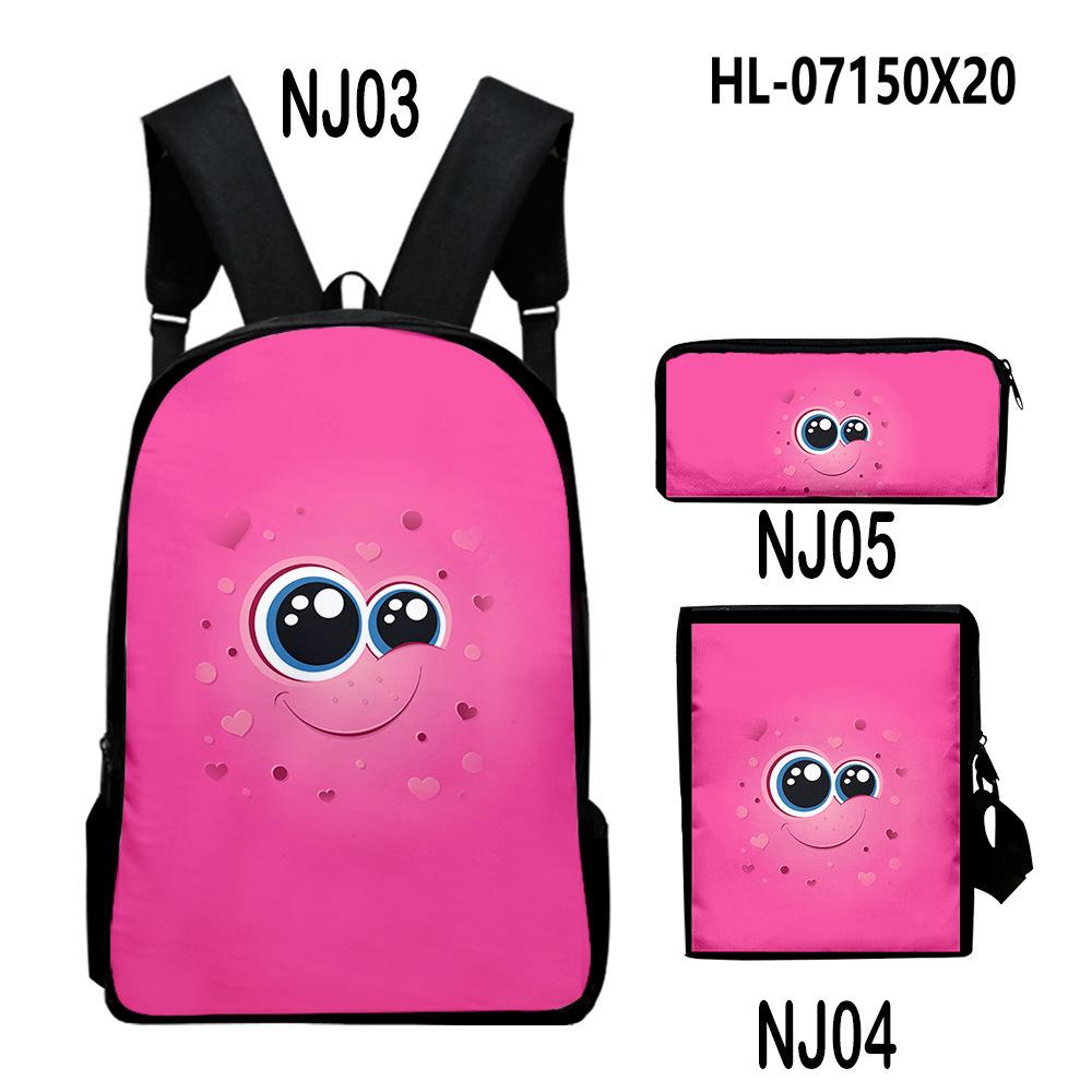 Novelty Classic Monster Face 3D Print 3pcs/Set pupil School Bags Laptop Daypack Backpack Inclined shoulder bag Pencil Case