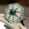 Huitan Geometric Design Women Ring Inlaid Brilliant White/Green Cubic Zirconia Luxury Wedding Party Accessories Jewelry for Lady
