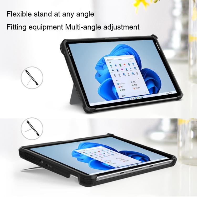 For Microsoft Surface Pro 9 Striped Hollow Tablet Case with Holder Cover and Shoulder Strap