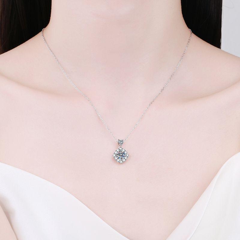 D Color 1ct Moissanite Pendant Necklace Square Jewelry Women