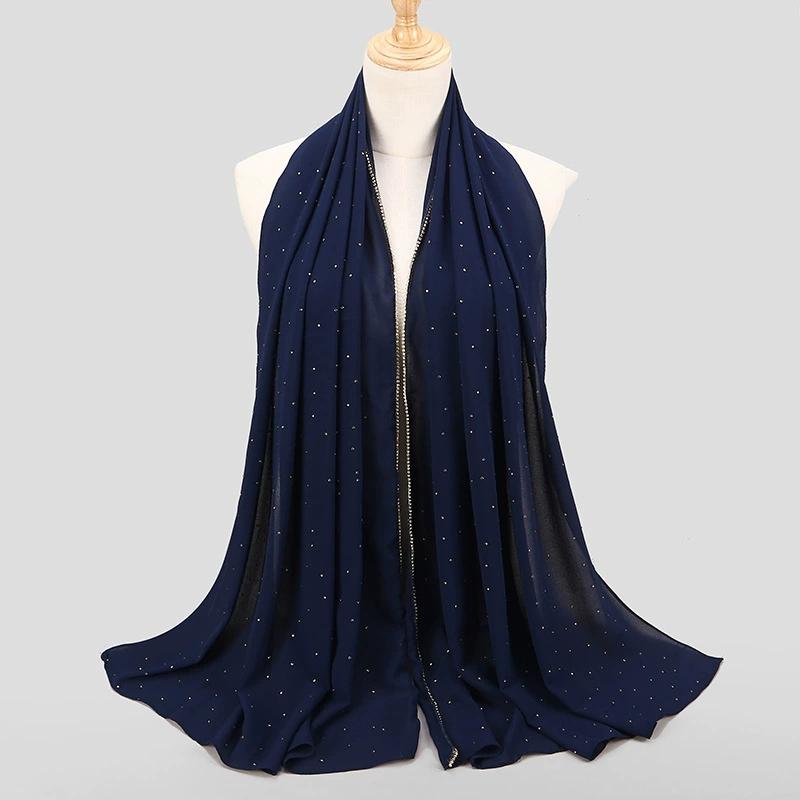 Hot Malaysian Indonesian Pearl Chiffon Stone Edge Turban Spring and Summer Long Women's Hijab Scarf 70x180cm