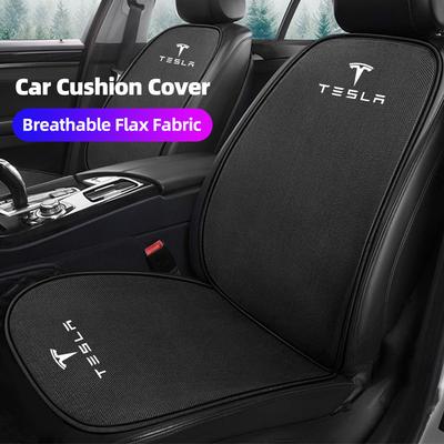 Car Seat Cushion Cover Breathable Flax Fabric Soft Pad For Model 3 Model S Model X Model Y Cybertruck Roadster SpaceX