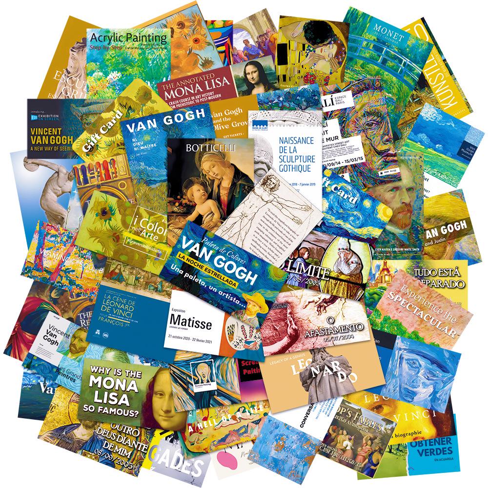 50 Van Gogh & Mona Lisa Retro Graffiti Stickers for Art, Suitcases, Laptops, and Feng Shui Decor