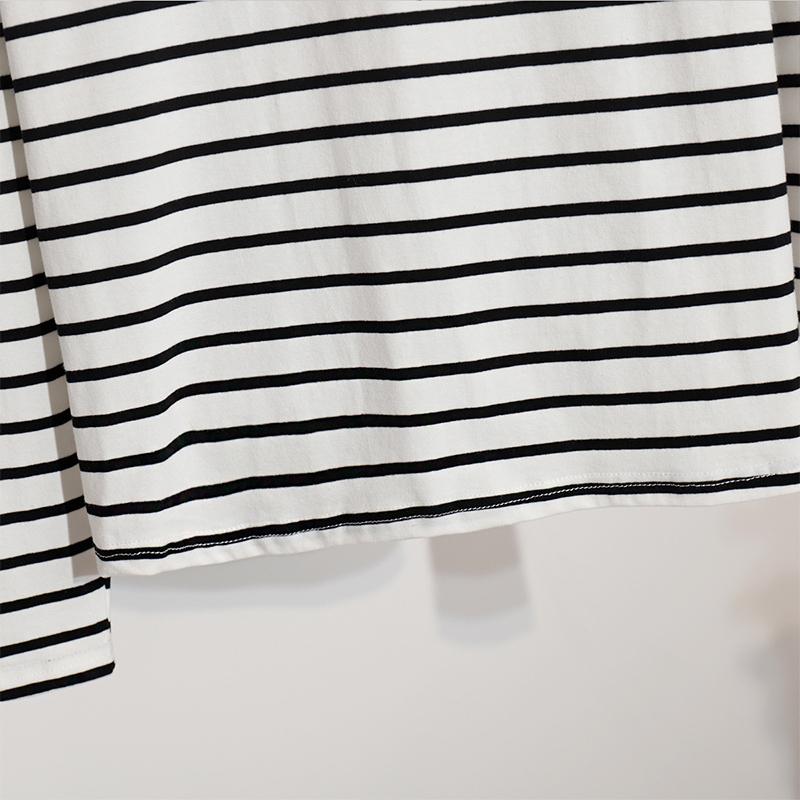 Cozy Loose Long Sleeve Striped T-Shirts Women Autumn Basic Casual Cotton Tops Round Neck Street Style Blouse