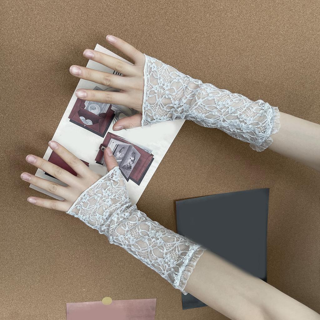Y2K Style Lace Gloves Sheer Chiffon Sun Protection Arm Sleeves For Women Outdoor Activities And Daily Fashion
