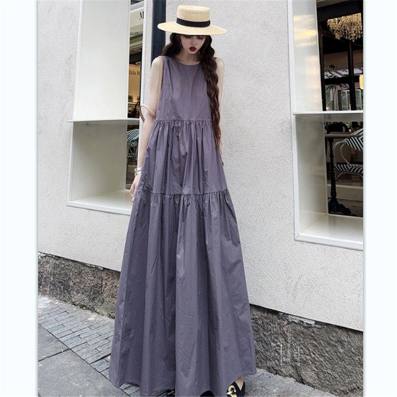 Plus Size Sleeveless Slimming Long Dress - BF Style Casual Round Neck Pullover Skirt