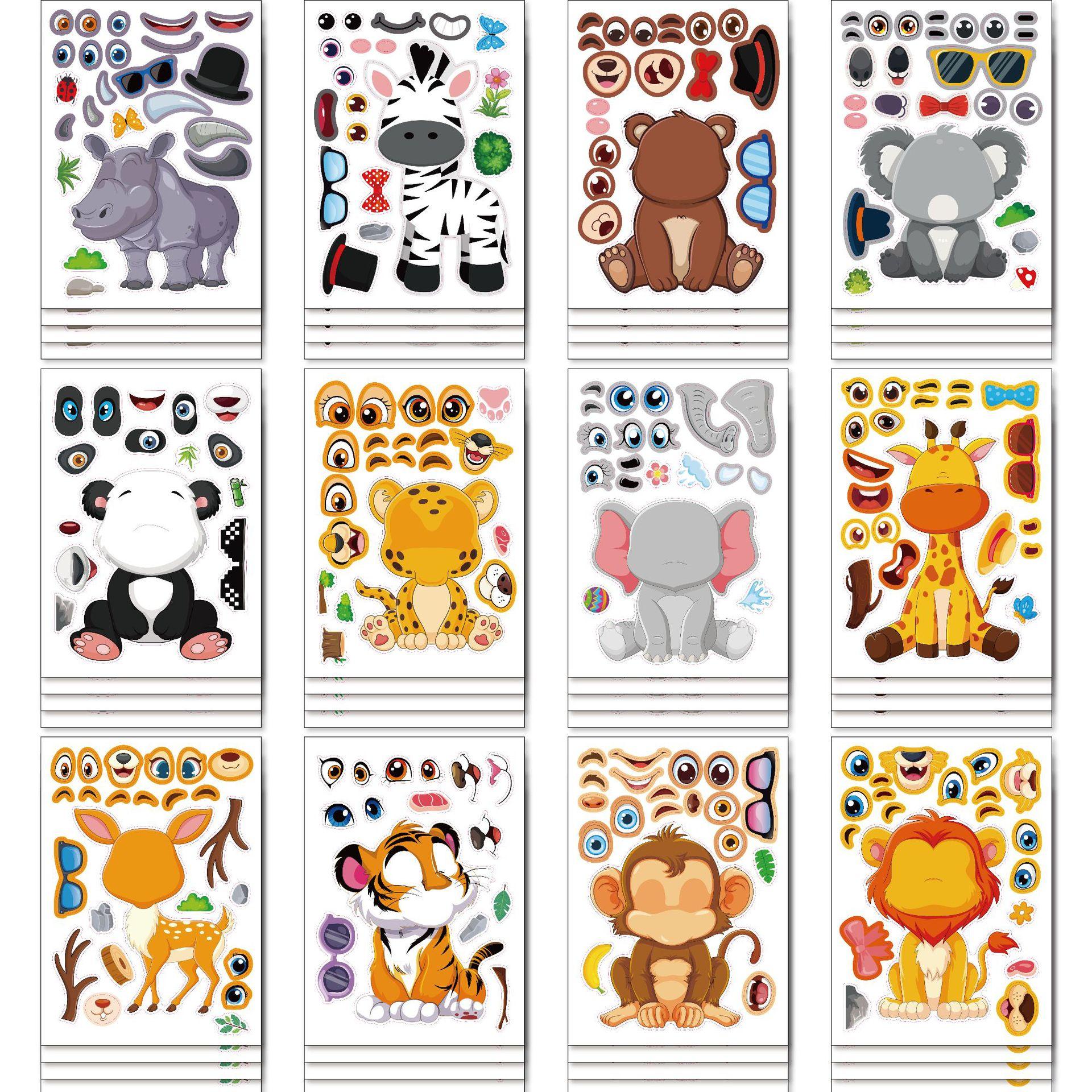 

Children s Cartoon Stickers Animal Jigsaw Puzzle Stickers Parent-Child Interaction Educational Intelligent Puzzles DIY Stickers