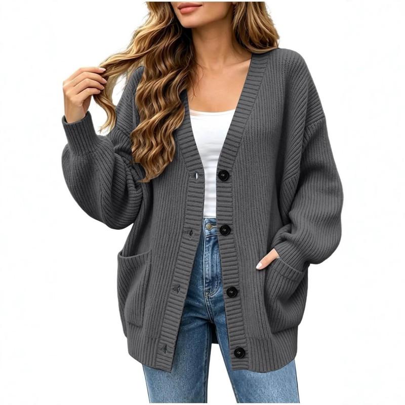 Womens Knit Cardigan 2026 Fall Loose Fit V Neck Single Breasted Sweater CasualPreppy StyleWomens Preppy Style
