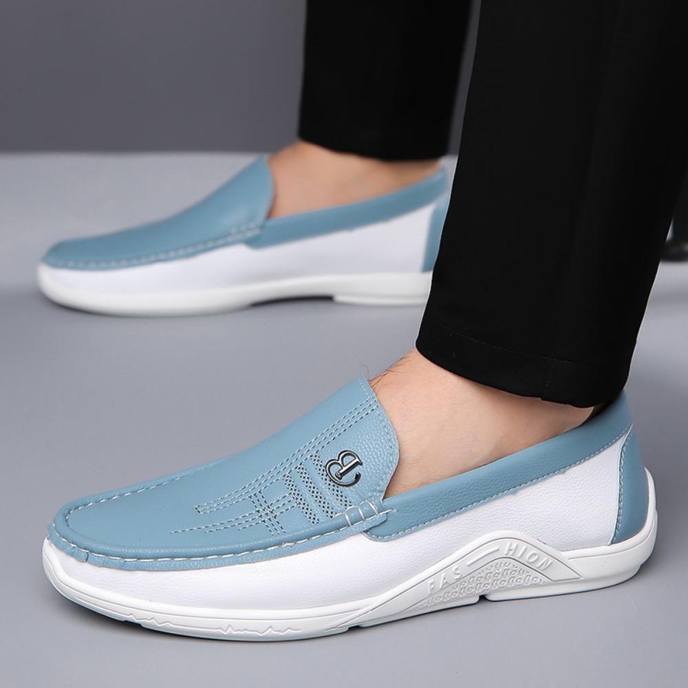 Soft Leather Men Shoes Breathable Slip On Loafers Business Casual White Sneakers