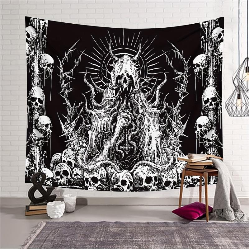 Ethereal Gothic Skull Horned Beast Tapestry Dark Fantasy Art for Bedroom Living Room Decor