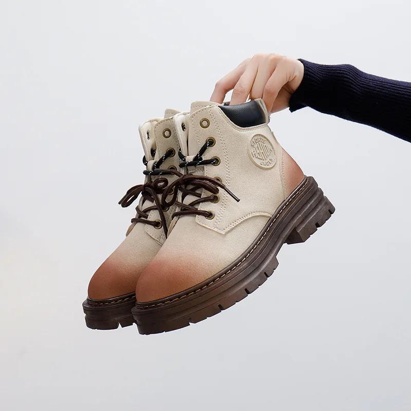 Fashion Women Shoes 2025 New MartinBoots Women's Suede British Style Thick Bottom Short Boots Retro Versatile Spring and Autumn MD05