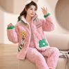 Coral Velvet Třívrstvá polstrovaná bunda a pyžamo pro ženy Zimní flanelová domácí kombinéza s extra silným teplým zipem a sametem