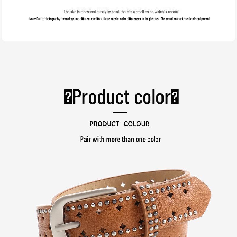 Women's Y2K Perforated Leather Belt with Double Row Rivets – Punk Niche Design for Versatile Jeans