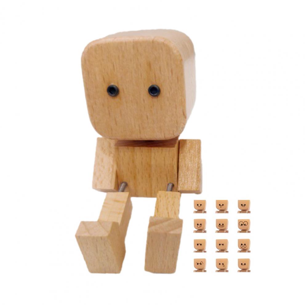 

1 Set Christmas Shaking Wooden Man Figurine With 12 Expressions Santa Hat Shaking Feet Wooden Doll Car Dashboard Desktop Decor
