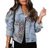 Leopard Print Long Sleeve Denim Jacket - Short, Loose, Versatile Top