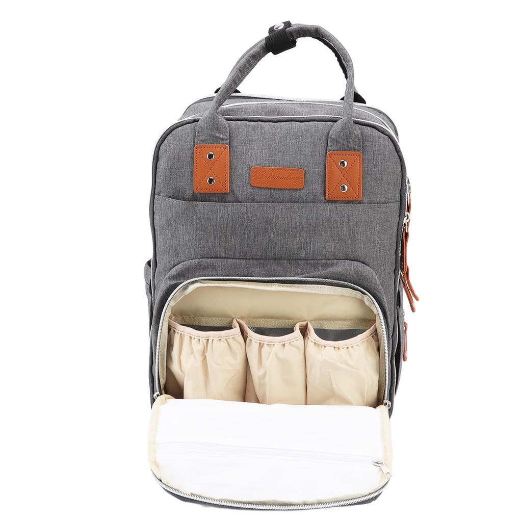 Baby Diaper Bag Foldable Large Capacity Dark Grey Portable Divided Design Wide Mouth Pocket