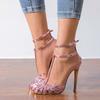 Fashion Caged high heel sandals for women design elegant ankle strap shoes narrow strap sexy work sandals