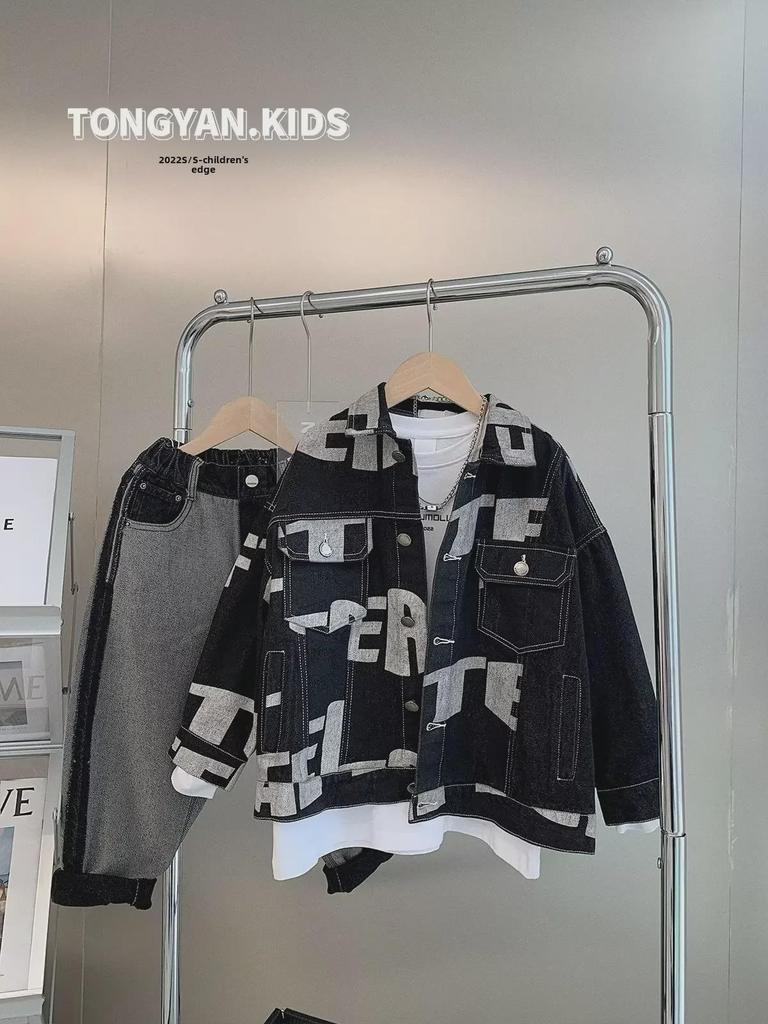 Boys' Korean Style Loose Denim Jacket - Fashionable Autumn 2022 Mid & Large Children's Outerwear