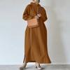 Women Loose Hooded Long Maxi Dress Spring Autumn Female Tie Collar Long Sleeve Baggy Straight Sweatshirt Dresses