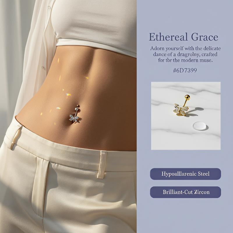 Belly Button Ring Creative Dragonfly Butterfly Pattern Sexy Rustproof Navel Piercing Jewelry for Women Fashion Body Decoration