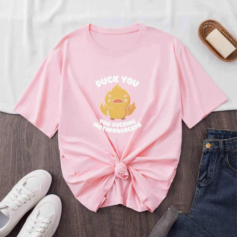 Tricou drăguț cu imprimeu de pui mic de modă pentru femei, tricou amuzant casual, cu mâneci scurte, cu gâtul O, tricou pentru femeie de vară