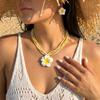 Shein Plumeria & Rice Beads Hawaiian Necklace & Earrings Set