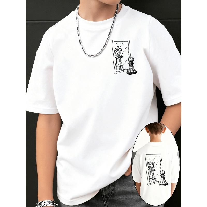 European sizes Boys T Shirts, T Shirts for Kids Boys, T Shirt for Boys, Boy T Shirts, Printed with Chess Piece Mirror Reflection Art Casual Street 110